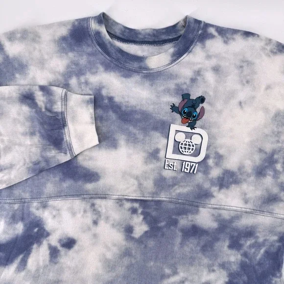 Disney Spirit Jersey Stitch Disney World Small Blue Tie Dye Long Sleeve Shirt - Picture 2 of 7